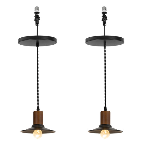 Ceiling Spotlight Remodel Walnut Base Black Shade Hanging Light Conversion Kit For E26 Ceiling Lamp