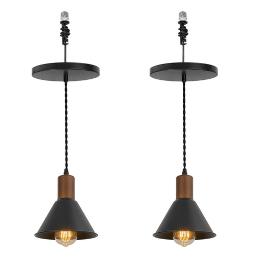 Ceiling Spotlight Remodel E26 Walnut Base Black Metal Retro Hanging Light Conversion Kit