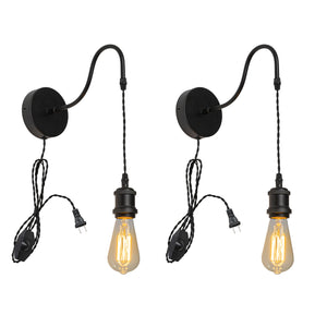 Corded Adjustable Dimmable Gooseneck Wall Sconce 5.9 Feet  Cable Black Metal Wall Lamp Vintage Design