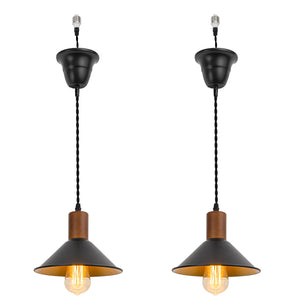 Ceiling Spotlight Remodel E26 Walnut Base Black Outer Gold Inner Shade Retro Hanging Light