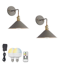 Load image into Gallery viewer, Rechargeable Smart LED Bulbs With Remote Cordless Blue Or Grey Metal Shade Modern Design Wall Sconces