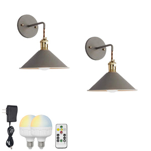 Rechargeable Smart LED Bulbs With Remote Cordless Blue Or Grey Metal Shade Modern Design Wall Sconces