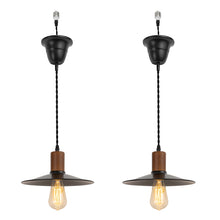 Load image into Gallery viewer, Ceiling Spotlight Remodel E26 Walnut Base Black Metal Dia 10.2&quot; Shade Hanging Light Conversion Kit