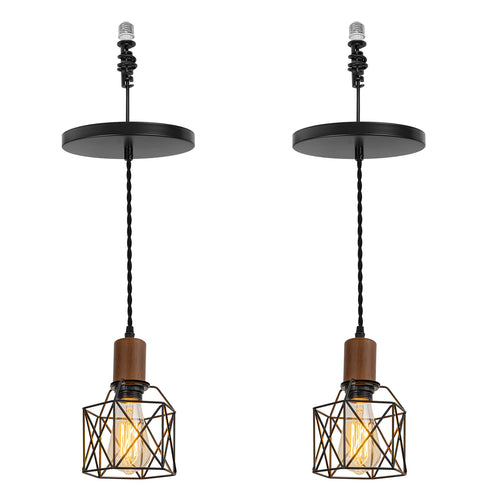 Ceiling Spotlight Remodel E26 Walnut Base Black Metal Hollow Shade Hanging Light Conversion Kit