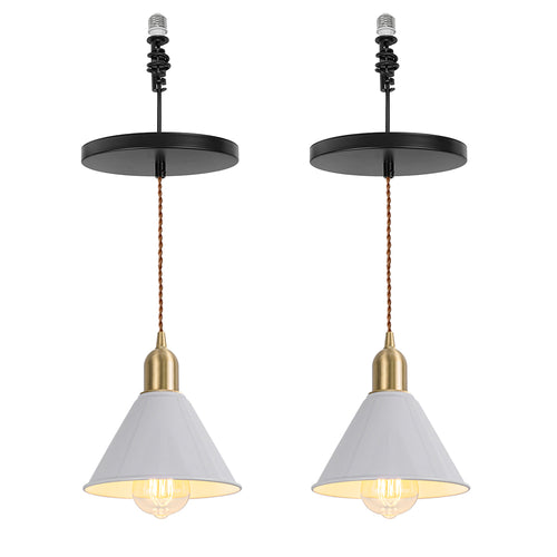 Ceiling Spotlight Remodel E26 Brass Base White Metal Shade Hanging Light Conversion Kit