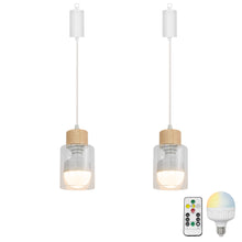 Load image into Gallery viewer, Brightness Adjusted Rechargeable Battery Remote LED Pendant Light Wood Base Glass Shade Modern Design