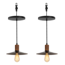 Load image into Gallery viewer, Ceiling Spotlight Remodel E26 Walnut Base Black Metal Dia 10.2&quot; Shade Hanging Light Conversion Kit