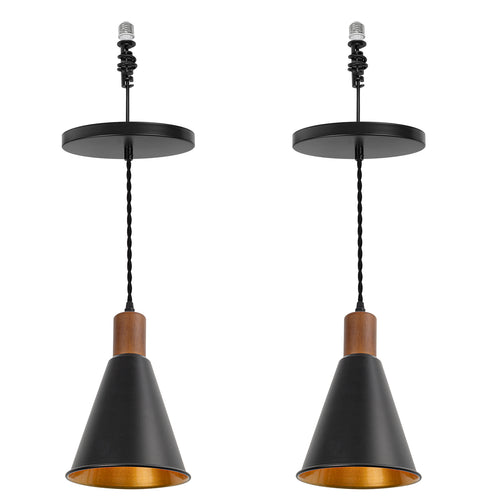 Ceiling Spotlight Remodel E26 Walnut Base Black Outer Gold Inner Shade Hanging Light Conversion Kit