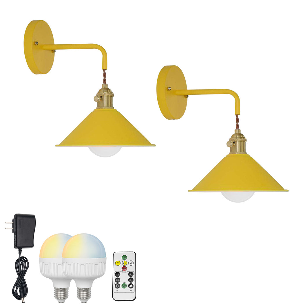 Rechargeable Smart LED Bulbs With Remote Cordless Yellow Or Green Metal Shade Modern Design Wall Sconces