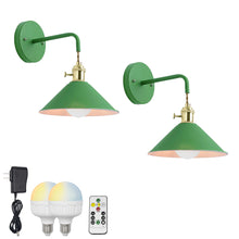 Load image into Gallery viewer, Rechargeable Smart LED Bulbs With Remote Cordless Yellow Or Green Metal Shade Modern Design Wall Sconces