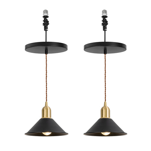 Ceiling Spotlight Remodel E26 Brass Base Black Shade Metal Hanging Light Conversion Kit(DZ18x6)