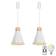 Load image into Gallery viewer, Brightness Adjusted Rechargeable Battery Remote LED Pendant Light Wood Base White Shade Modern Design