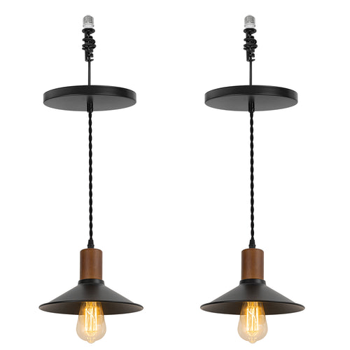 Ceiling Spotlight Remodel E26 Walnut Base Black Shade Retro Hanging Light Conversion Kit