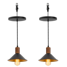 Load image into Gallery viewer, Ceiling Spotlight Remodel E26 Walnut Base Black Outer Gold Inner Shade Retro Hanging Light