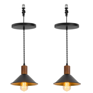 Ceiling Spotlight Remodel E26 Walnut Base Black Outer Gold Inner Shade Retro Hanging Light