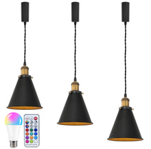 Load image into Gallery viewer, Remote Control RGB LED Black Track Pendant Light Brown Bronze E26 Base Adjusted Fixture Vintage Design