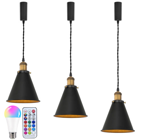 Remote Control RGB LED Black Track Pendant Light Brown Bronze E26 Base Adjusted Fixture Vintage Design