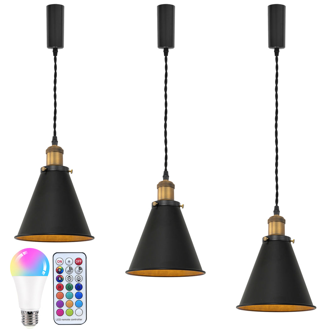 Remote Control RGB LED Black Track Pendant Light Brown Bronze E26 Base Adjusted Fixture Vintage Design