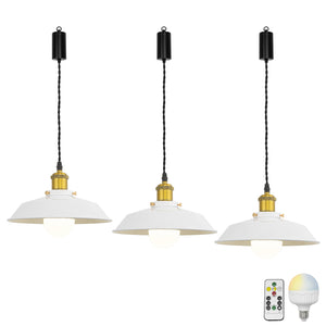 Rechargeable Battery Adjustable Cord Pendant Light Gold Base With Metal Shade Smart LED Bulbs with Remote Retro Design