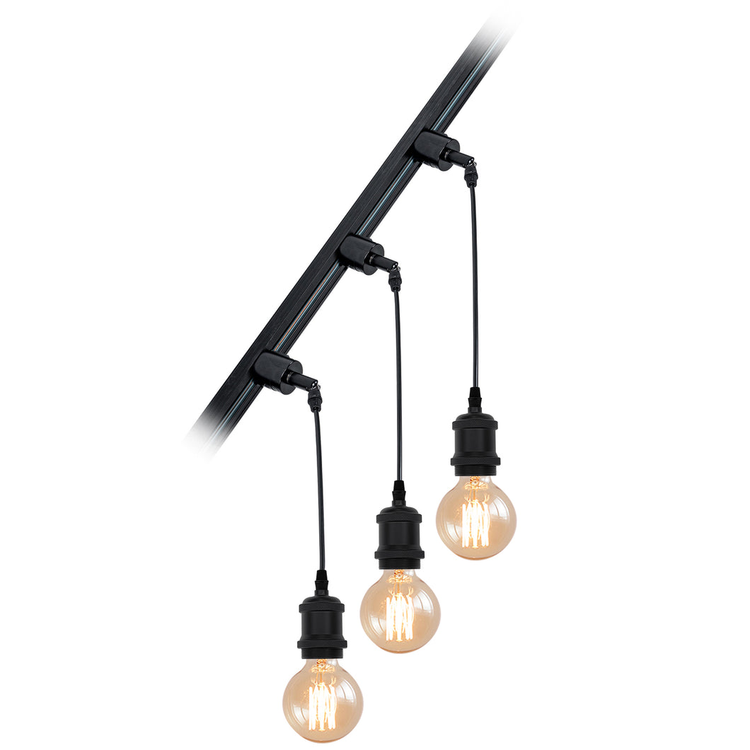 3-Pack Track Light Fixture Mini E26 Base Customized Length Hanging Lamp Sloped Position Roof