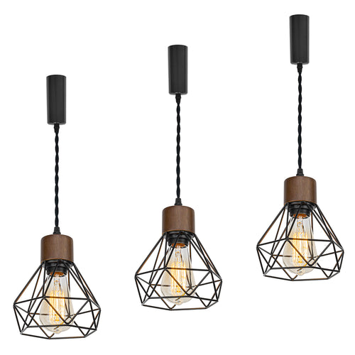 Track Light Walnut E26 Base Black Hollow Shade Vintage Lamp 3.2 Ft Adjusted Height Freely