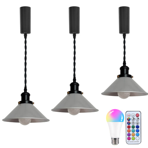Remote Control RGB LED Silver Track Pendant Light Black E26 Base Adjustable Fixture Vintage Style