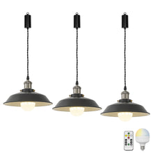 Load image into Gallery viewer, Rechargeable Battery Adjustable Cord Pendant Light Pearl Black Base With Metal Shade Smart LED Bulbs with Remote Retro Design