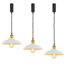 Load image into Gallery viewer, Track Pendant Lights Freely Adjustable Cord White Metal Shade Brass Finish Base Loft Kitchen Sink Lamp