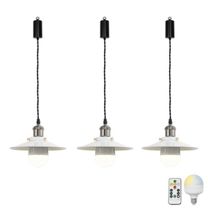Rechargeable Battery Adjusted Cord Freely Pendant Light White Metal Shade Smart LED Bulbs with Remote Modern Design