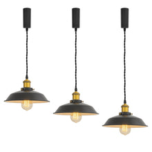 Load image into Gallery viewer, Track Pendant Lights Freely Adjustable Cord Black Metal Shade Brass Finish Base Loft Kitchen Sink Lamp