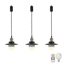 Load image into Gallery viewer, Rechargeable Battery Adjustable Cord Mini Pendant Light Black Metal Shade Smart LED Bulbs with Remote Retro Design