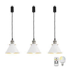 Load image into Gallery viewer, Rechargeable Battery Adjusting Cord Pendant Light White Or Black Metal Cone Shade Smart LED Bulbs with Remote Retro Design