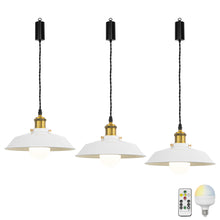 Load image into Gallery viewer, Rechargeable Battery Adjustable Cord Pendant Light Matt Gold Base With Metal Shade Smart LED Bulbs with Remote Retro Design