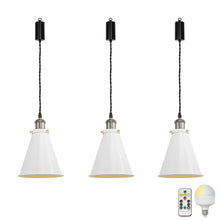 Load image into Gallery viewer, Rechargeable Battery Adjusting Cord Pendant Light White Or Black Metal Shade Smart LED Bulbs with Remote Retro Design