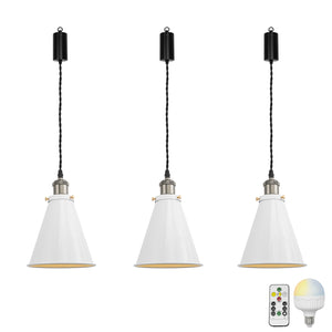 Rechargeable Battery Adjusting Cord Pendant Light White Or Black Metal Shade Smart LED Bulbs with Remote Retro Design