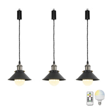 Load image into Gallery viewer, Rechargeable Battery Adjusted Cord Pendant Light Black Metal Shade Smart LED Bulbs with Remote Vintage Design