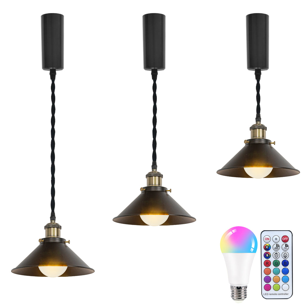 Remote Control RGB LED Black Track Pendant Light Adjustable Fixture Vintage Style