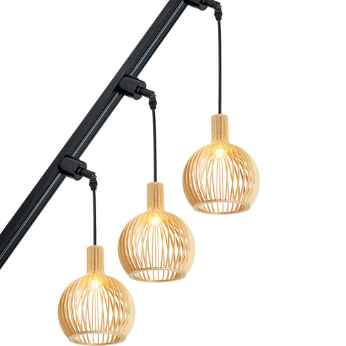 Sloped Position Track Light Fixture E26 Base Wood Lampshade Vintage Design Hanging Lamp Inclined Roof