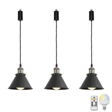 Load image into Gallery viewer, Rechargeable Battery Adjusting Cord Pendant Light White Or Black Metal Cone Shade Smart LED Bulbs with Remote Retro Design