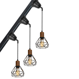 Sloped Position Track Light E26 Walnut Base Hollow Shade Adjusted Retro Hanging Lamp Inclined Roof