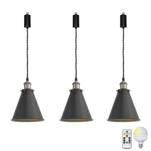 Load image into Gallery viewer, Rechargeable Battery Adjusting Cord Pendant Light White Or Black Metal Shade Smart LED Bulbs with Remote Retro Design