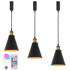 Remote Control RGB LED Black Outer Gold Inner Track Pendant Light Brown Bronze E26 Base Adjusted Fixture Vintage Design