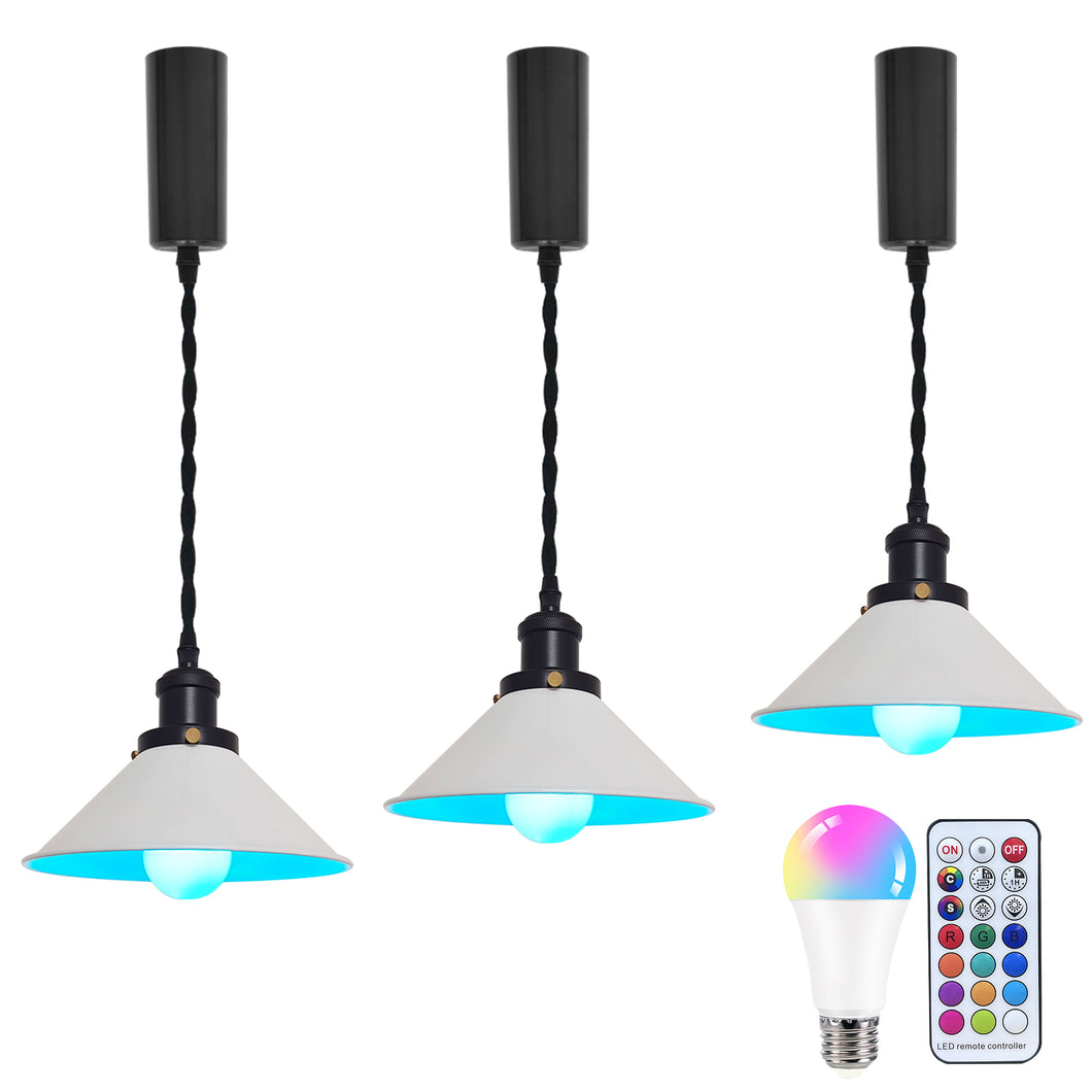 Remote Control RGB LED White Track Pendant Light Black E26 Base Adjustable Fixture Vintage Style