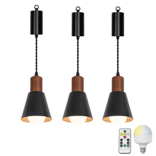 Load image into Gallery viewer, Rechargeable Battery Remote Brightness Adjusted LED Retro Pendant Light Walnut Base Black/White Shade