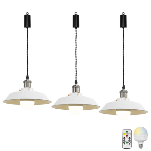 Rechargeable Battery Adjustable Cord Pendant Light Pearl Black Base With Metal Shade Smart LED Bulbs with Remote Retro Design