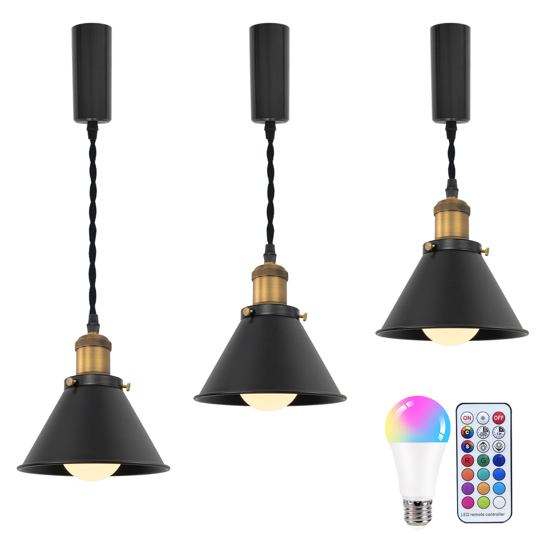 Remote Control RGB LED Black Track Pendant Light Brown Bronze E26 Base Adjusted Fixture Vintage Style