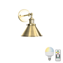 Load image into Gallery viewer, Battery Wireless Plating Polishing Bronze Lampshade Wall Sconce Remote Dimmable LED