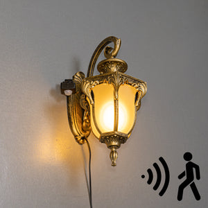 Motion Sensor Light 5.9 Feet Outlet Type Cord Waterproof Outdoors Wall Sconce Gold Vintage Design