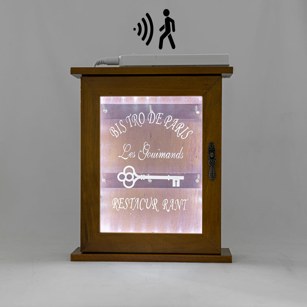 Vintage Design Entry Key Holder Idea Wall Storage Decoration Rechargeable Human Motion Sensor Light Creative Hanging Key Rack