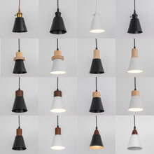 Load image into Gallery viewer, Plug In Outlet Corded Hanging Light Wooden Base Metal Black/White Shade Retro Living Lamp